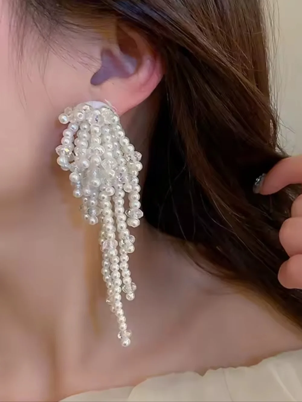 Long full beaded tassel clustered drop earrings; nwot
